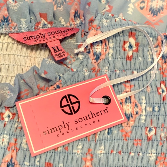 Size XL Simply Southern Smocked Dress Pastel Blue Modest Feminine Ruffle Hem NWT - Picture 6 of 13